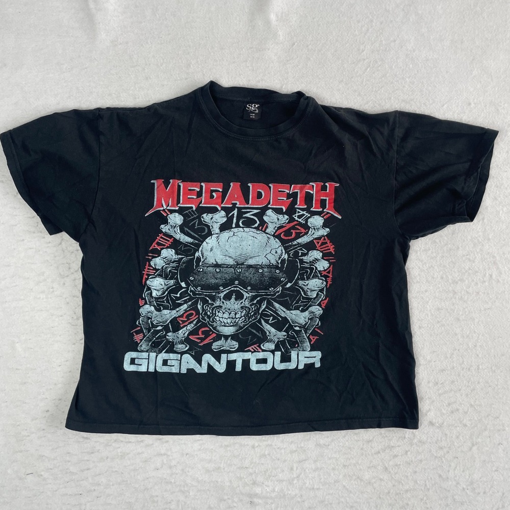 Megadeth Gigantour‎ T Shirt Mens Large Black Band Tour Distressed Short Sleeve